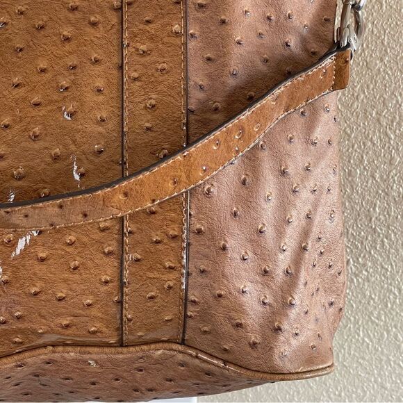 Vintage Y2K Guess Ostrich Pebbled Faux Leather Handbag Purse Tan - Picture 8 of 15